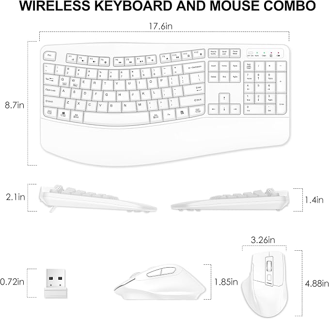 Wireless Keyboard and Mouse Combo, 2.4G Full Size Wave Keys Ergonomic Keyboard - Image 8