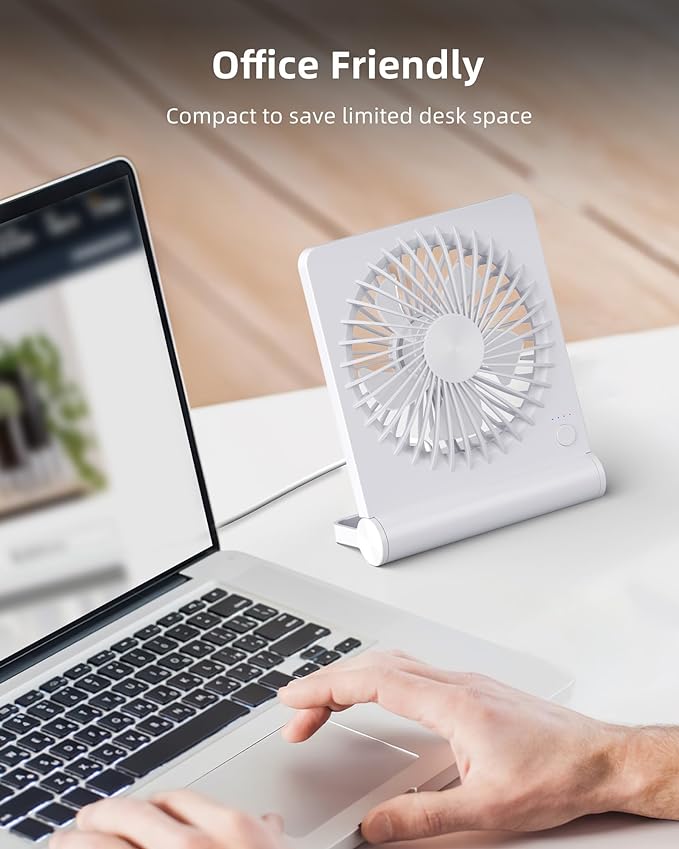 Koonie USB Fan, Strong Wind Quiet Small Desk Fan 220° Tilt Folding 3 Speeds - Image 2