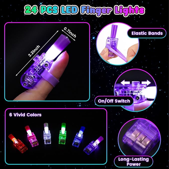 LovesTown 24PCS Halloween Party Favors Flashlights, LED Light up Finger Lights - Image 3