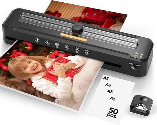 Laminator Machine A3 with 50 Laminating Sheets, Laminator Thermal and Cold with Paper Trimmer Corner Rounder, High-Speed Jam-Free, Low-Noise 13-Inch Laminating Machine(Black)-DeskLoop Office