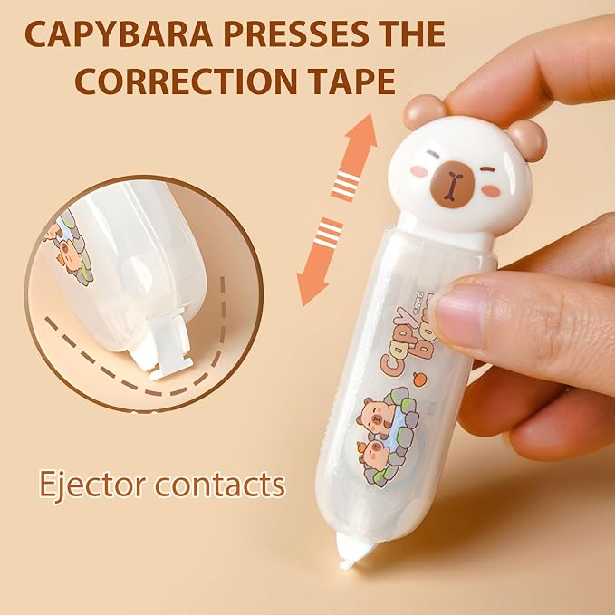 Cute Capybara Correction Tape, Mini Retractable Correction Tape Pen, - Image 3