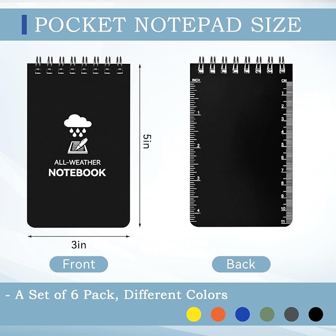 COIDEA 6 Pack Waterproof Notebook, 3 x 5 Pocket Notepad, Top-Spiral - Image 2