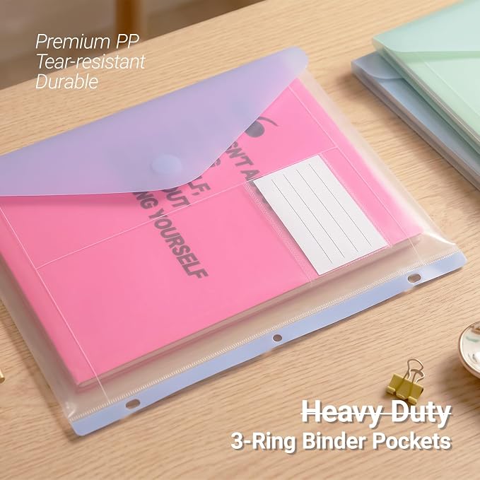 50 Pack Binder Pockets, Heavyweight Clear Plastic Folders - Image 3
