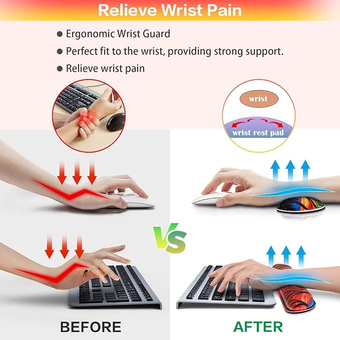 Mouse Pad with Wrist Rest Black Cat, 4-in-1 Large Mousepad+Keyboard Wrist - Image 5