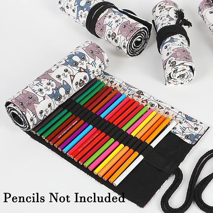 DIYOMR 24/36/72 Slots Pencil Wrap Pencil Rolls, Artist Colored Pencils Roll Up - Image 2