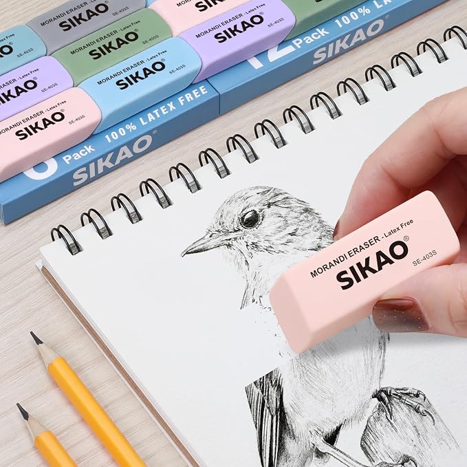 Morandi Erasers, 6 Pack Pencil Erasers | Aesthetic Pastel Beveled Rubber Erasers - Image 4