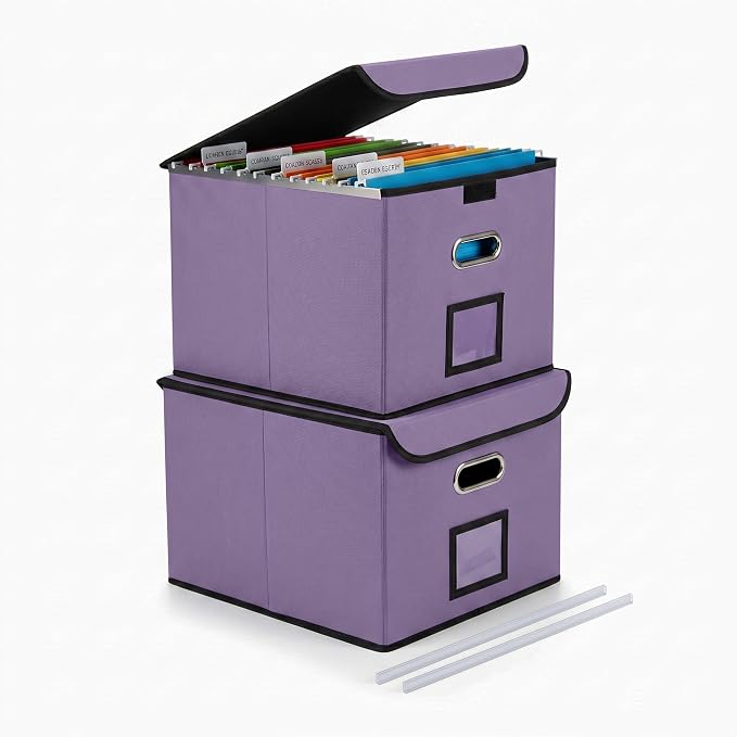 File Organizer Box with Lid, Large Hanging File Folder Organizer with Plastic by CADONO