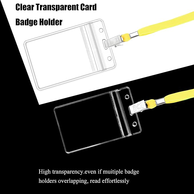 100Pcs Clear Plastic Name Tags Badge ID Card Holders and 100Pcs Black Lanyards - Image 5