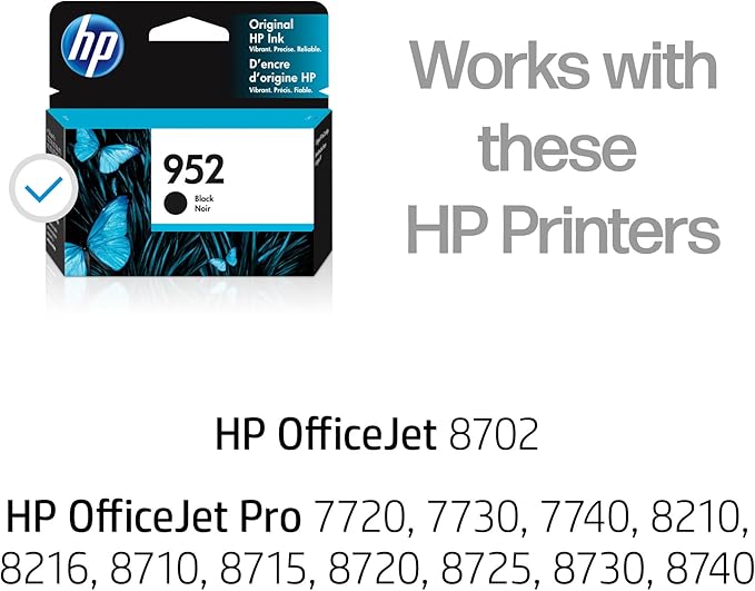 HP 952 Black Ink Cartridge for HP Printers | Works with Printer Series: OfficeJet 8702, OfficeJet Pro 7720, 7740, 8210, 8710, 8720, 8730, 8740 | Eligible for Instant Ink | F6U15AN-DeskLoop Office