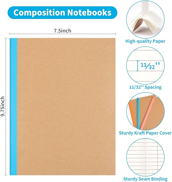 24 Pack Composition Notebook Journals Bulk, 7-1/2" x 9-3/4", Wide Ruled Paper - Image 2
