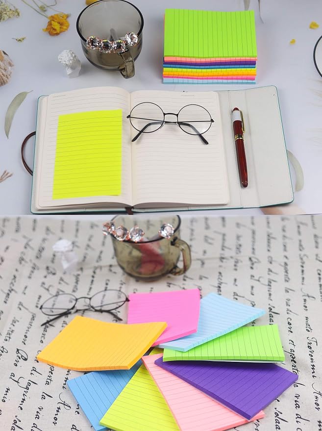 Lined Sticky Notes 4x6 in Post, 8 Colors Self Sticky Notes Pad Its, Bright Post - Image 7