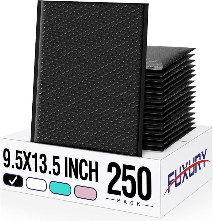Fuxury Bubble Mailers 9.5x14.5" 250 Pack Black Large Padded Envelopes Usable by Fuxury