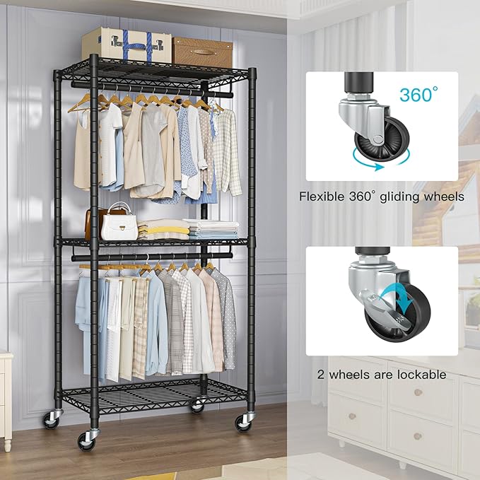 Heavy-Duty Portable Closet, 30"W x 14"D x 76"H, Black, Carbon Steel-DeskLoop Office