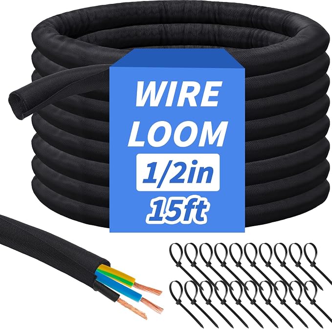 15FT Split Braided Sleeve Cable Management, 1/2 Inch Wire Loom Tubing Cord by Oleitodh