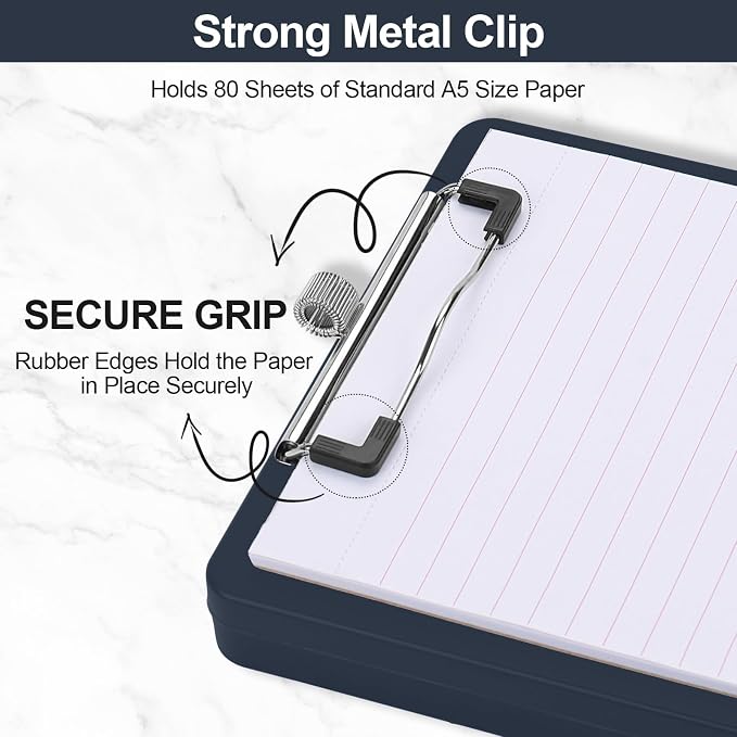 Meiikun Small Clipboard with Storage, A5 Clipboards with Pen Holder, Half - Image 4