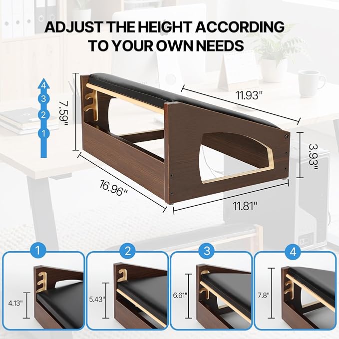 Ergonomic Foot Rest, 4 Adjustable Height Foot Stool,Footrest Under Desk， Soft Cushions, Foot Rest Office,Improving Posture, Promoting Blood Circulation（Espresso）-DeskLoop Office