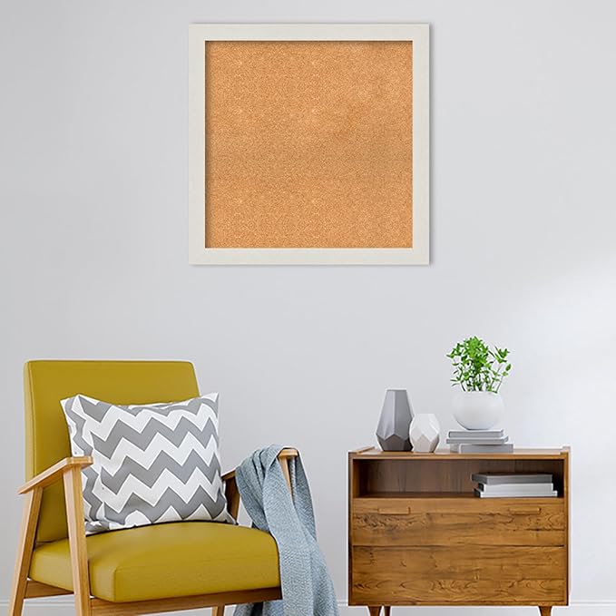Amanti Art Natural Cork Board for Wall, 29x29 Vision Board with White Frame, Large Corkboard Office Decor for Home Organization, Country Rustic Corkboard Pinboard to Display Items for Home-DeskLoop Office