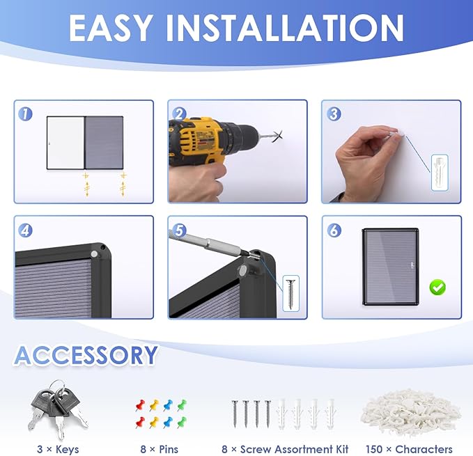 SWANCROWN Enclosed Bulletin Board with Locking Door 20x14 in, Lockable Felt Letter Board Sign Tamperproof Message Board for Office School Home, Black Aluminum Frame, Grey-DeskLoop Office