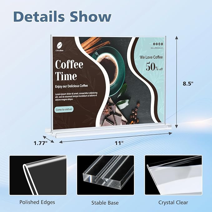 Comix Acrylic Sign Holder 11x8.5 Inches 6 Pack Horizontal T Shape Double Sided - Image 3