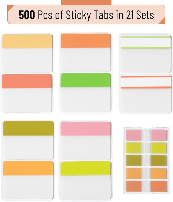 Mr. Pen Sticky Index Tabs - 500 Pcs, 21 Sets, Colorful Page Markers for Binders, Books, & Notebooks-DeskLoop Office