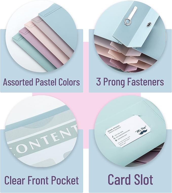 Mr. Pen- Plastic Folders with Clear Front Pocket, Pastel Colors | File Folders - Image 3
