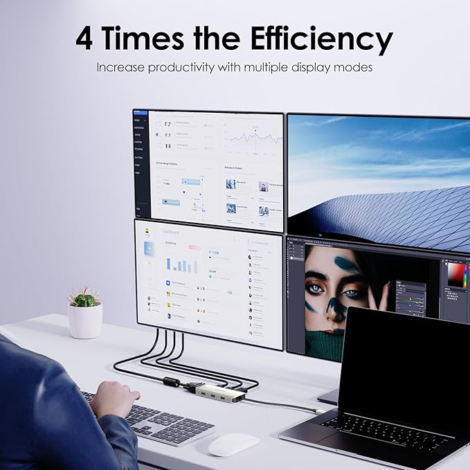 WAVLINK USB C Docking Station for MacBook Dell XPS 13/15, Lenovo Yoga, HP Laptops, USB C to Dual HDMI Monitors for Windows, Dual HDMI, Displayport, VGA, 3 USB 2.0 Ports, Silver-DeskLoop Office