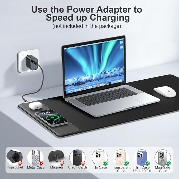 Mouse Pad with Magnetic Wireless Charger, 31.5"x15.8" Large Gaming Desk Mat - Image 7