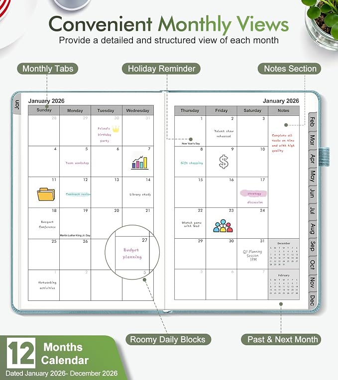 2026 Weekly & Monthly Planner, 12 Months Hardcover Planner from January 2026 - Image 2