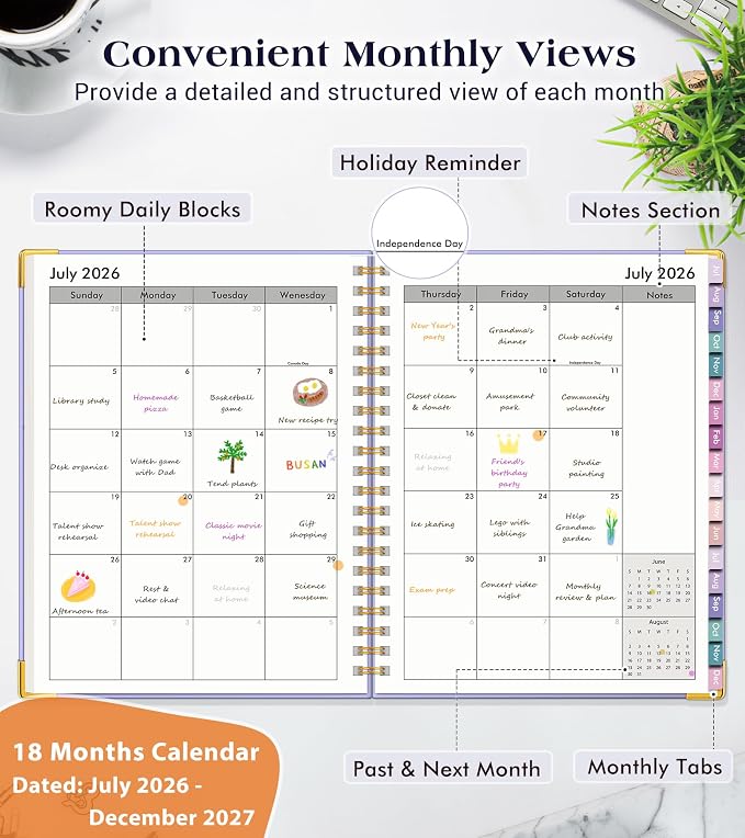 Academic Planner 2026-2027, 18 Months Weekly and Monthly Hardcover Planner - Image 2