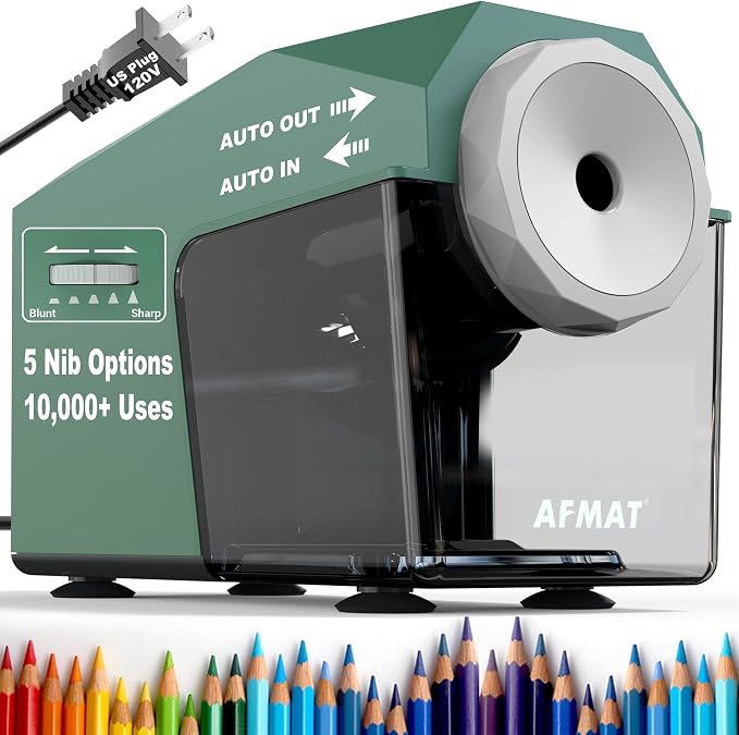 AFMAT Electric Pencil Sharpener, Fast & Hands-Free, 10K+ Uses, 5 Nibs, Fully by AFMAT