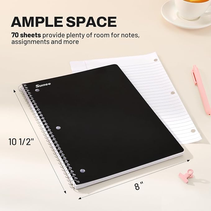 SUNEE Spiral Notebooks, 3 Pack, College Ruled Paper, 70 Sheets per Notebook - Image 2