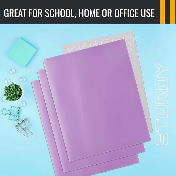 Better Office Products 2 Pocket Glossy Laminated Lavender Paper Folders - Image 5