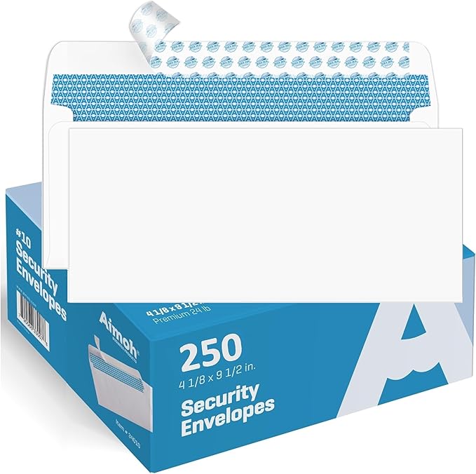Aimoh 250#10 Security Self-Seal Envelopes, Windowless Design, Premium Security by Aimoh