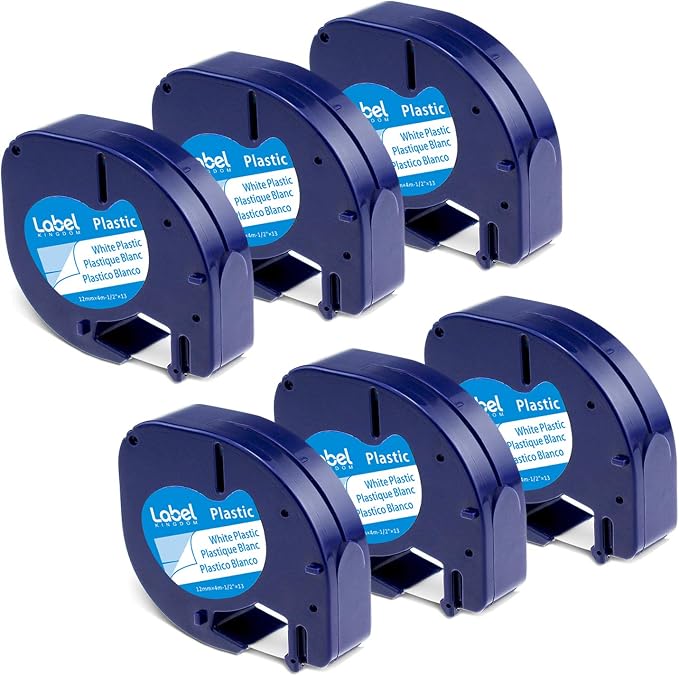 6 Pack 91331 Plastic White Label Tape Compatible by LabelKINGDOM