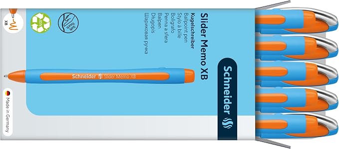 Schneider Slider Memo XB Ballpoint Pen, 1.4 mm, Light Blue Barrel, Box of 10 - Image 5