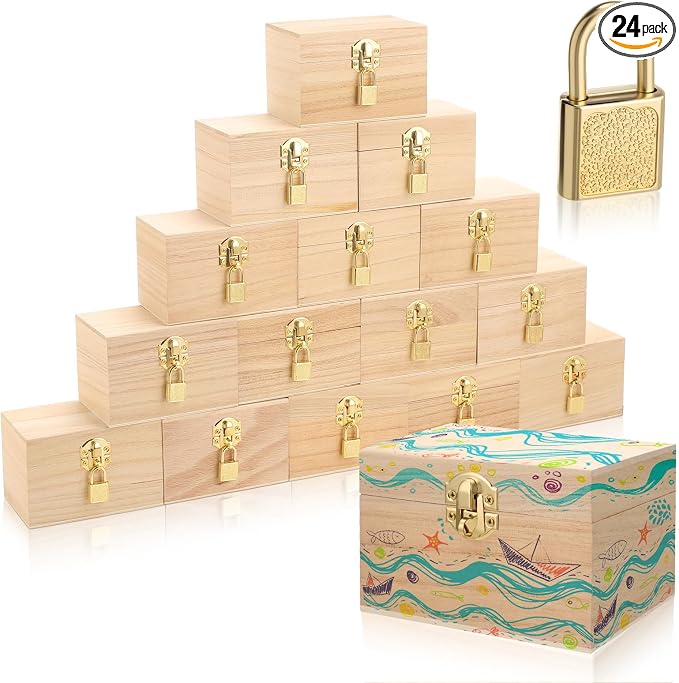 CroBlissful 24 Set 48 Pcs Unfinished Wooden Box by CroBlissful