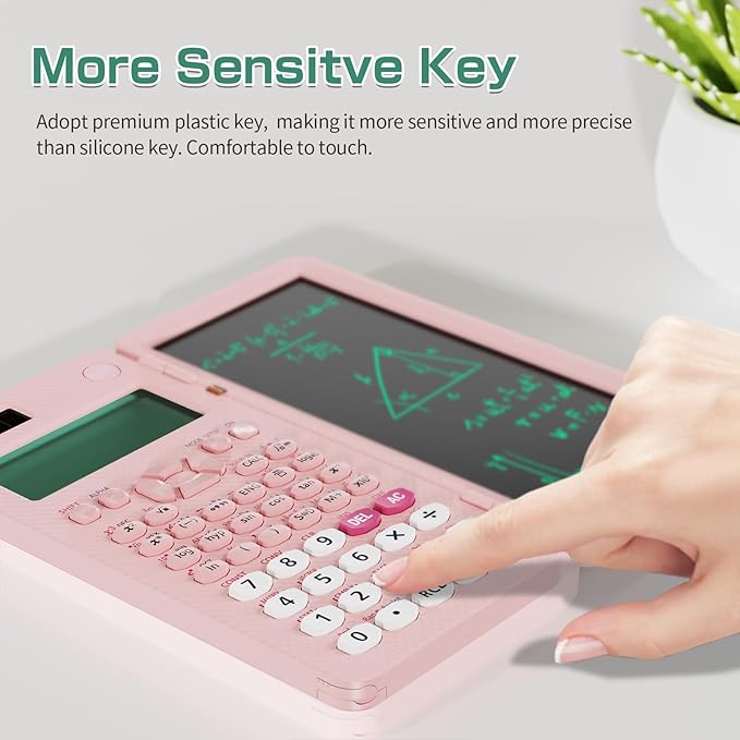 Rechargeable ROATEE 991ES MAX Scientific Calculators, CalcNote Multiview 4-Line Display with LCD Writing Tablet Notepad, Foldable Portable for Business High School College Students and Teacher(Pink)-DeskLoop Office