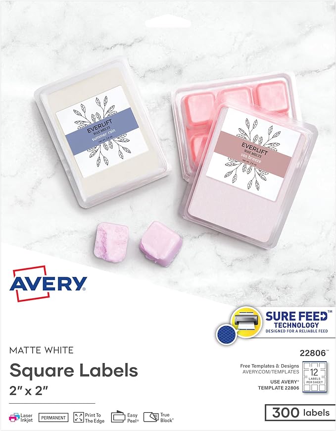 Avery Printable Square Labels, Matte White, Laser & Inkjet Compatible, 300 by Avery