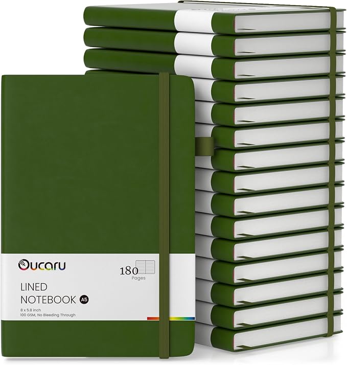 Oucaru Lined Journal Notebook, 16 Pack, 180 Pages, A5 Journals by Oucaru