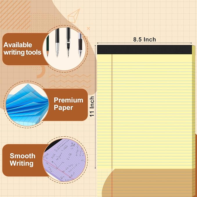 Legal Pads 8.5 X11, Narrow Ruled Notepads, 10 Pack, 50 Sheet/Pad, Colored Legal - Image 2