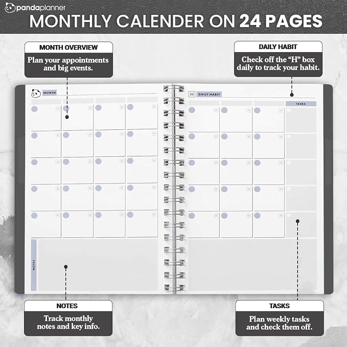Panda Planner A5 Undated Weekly Spiral Notebook 2026-2027, 5.75x8.25 Black | 52 - Image 4