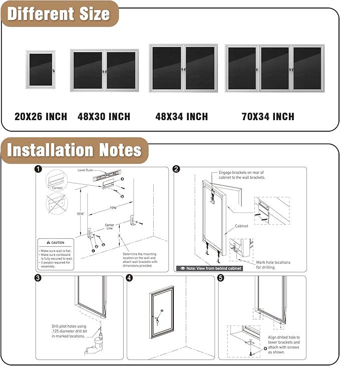 26"x20" Enclosed Bulletin Board, Outdoor Lockable Weather-Resistant Aluminum Cork Noticeboard for School & Office, Silver Frame w/Black Flet-DeskLoop Office