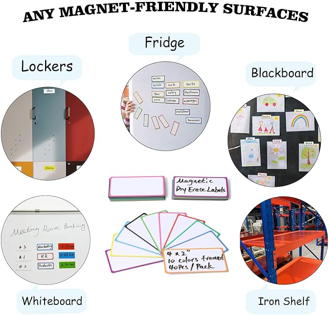 ZazzyKid Dry Erase Magnetic Labels: 40PCS, 4x2” Magnets Name Tags Plates - Image 6