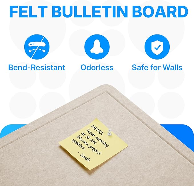 OWLKELA 36 x 24 inch Felt Bulletin Board, Self-Adhesive Pin Board - Image 3