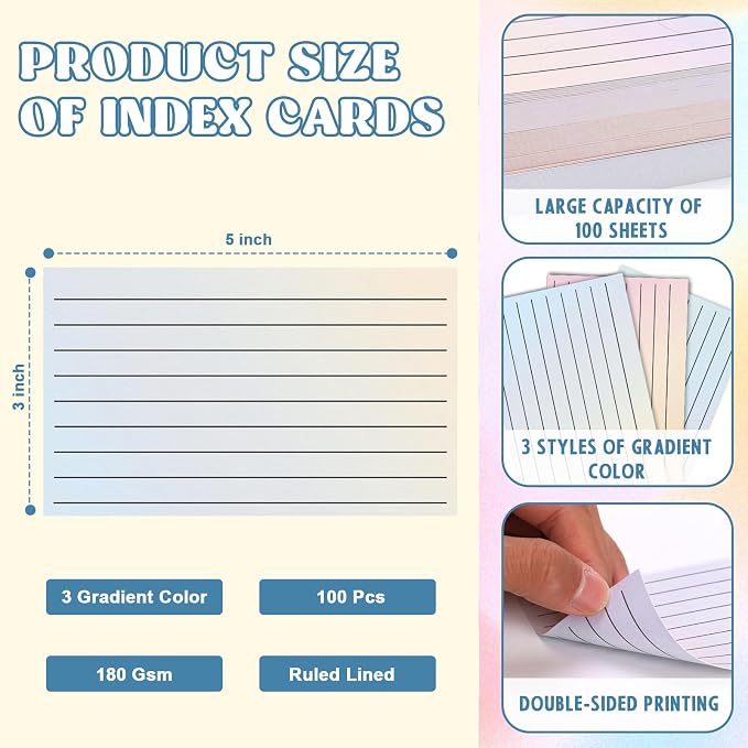 100 Pack Ruled Index Cards 3x5 Gradient Colored Index Cards Heavy Weight Note - Image 2