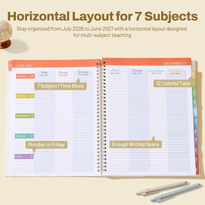 SUNEE Teacher Planner 2026-2027 Academic Year, 7 Periods Lesson Plan Book Jul - Image 2