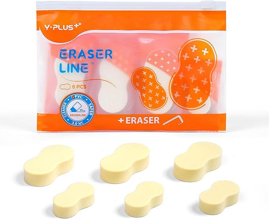 Yplus Eraser Line - Hipolymer Pencil Erasers for School Office, Cute White Rubber Eraser for Kids, Artist No Residues, 6 Pcs Stocking Stuffers for Kids Toddler-DeskLoop Office