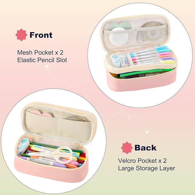 Pencil Case for Girls Kids Teens Adults Big Pencil Bag with Zipper Big Pen Pouch Large Stationery Pen Case Organizer for School Pink-DeskLoop Office