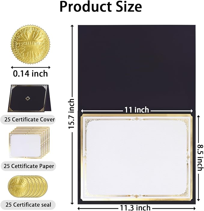 75 Pcs Certificate Paper Kit, 25 Gold foil Border Award Certificate Holders & - Image 2