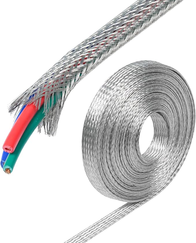 5/16" Wide Tinned Copper Braided Metal Wire Shielding Sleeve Ground Strap by BuyUneed